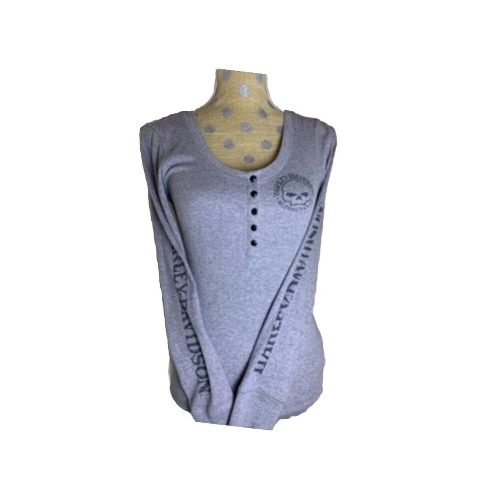 Harley Davidson Y2K Henley Ribbed Onyx Snap Shirt Women Small Gray VtG  90's